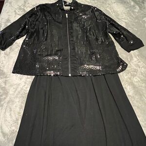 Plus Size 1X Black Sequin Skirt Set 2 Piece Zip Jacket Formal Evening Church 16W